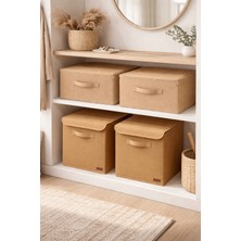 Luxway Home 2 Adet Kapaklı Kutu Bej ve 2 Adet Destekli Hurç Bej Seti Doğal Tonlarda Büyük Boy Saklama Çözümleri