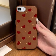 Ucuc iPhone 7/8/se 2020 2022 Uyumlu Kahverengi Deri Dokulu Silikon Kamerayı Korur Şok Emici Kılıf Kalp Deseni