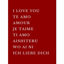 Fuart.Co Farklı Dillerde Aşk Bordo Aşk Temalı Sevgililer Günü Posteri (Çerçevesiz) Love