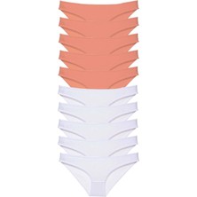 MTM My The Mall Giyim 10 Adet Eko Set Likralı Kadın Slip Külot Pudra Beyaz