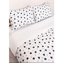 More Home Tek  Kişilik Yorgan Kılıfı + Yastık Kılıfı  (Çarşafsız)  Kalpli-Beyaz