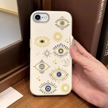 Ucuc iPhone 7/8/se 2020 2022 Uyumlu Beyaz Deri Dokulu Silikon Kamerayı Korur Şok Emici Nazar Boncuğu Kılıf