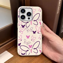 Ucuc iPhone 16 Pro Uyumlu Beyaz Deri Dokulu Silikon Kamerayı Korur Şok Emici Kelebek Kılıf