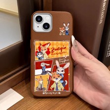 Ucuc iPhone 13/14 Uyumlu Kahverengi Deri Dokulu Silikon Kamerayı Korur Şok Emici Kılıf