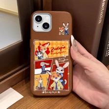 Ucuc iPhone 14 Plus/15 Plus Uyumlu Kahverengi Deri Dokulu Silikon Kamerayı Korur Şok Emici Kılıf