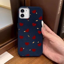 Ucuc iPhone 12/12 Pro Uyumlu Mavi Deri Dokulu Silikon Kamerayı Korur Şok Emici Kılıf Kalp Deseni