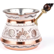 PremiumPort El Işçiliği Bakır Mine Işlemeli Beyaz Cezve, Şık ve Dayanıklı Tasarım