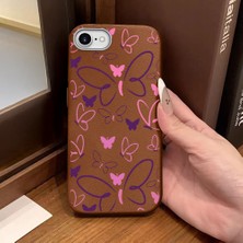 Ucuc iPhone 7/8/se 2020 2022 Uyumlu Kahverengi Deri Dokulu Silikon Kamerayı Korur Şok Emici Kelebek Kılıf