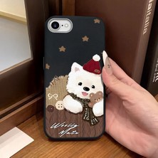 Ucuc iPhone 7/8/se 2020 2022 Uyumlu Siyah Deri Dokulu Silikon Kamerayı Korur Şok Emici Sevimli Köpek Deseni Kılıf