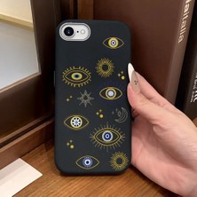 Ucuc iPhone 7/8/se 2020 2022 Uyumlu Siyah Deri Dokulu Silikon Kamerayı Korur Şok Emici Nazar Boncuğu Kılıf
