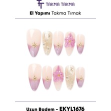 Takma Takma EKYL1676 Uzun Badem 10'lu Tekrar Kullanılabilir El Yapımı Protez Takma Tırnak Beyaz-Xs