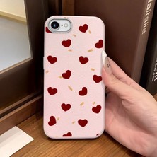 Ucuc iPhone 7/8/se 2020 2022 Uyumlu Pembe Deri Dokulu Silikon Kamerayı Korur Şok Emici Kılıf Kalp Deseni