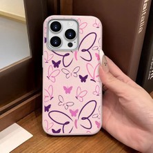 Ucuc iPhone 16 Pro Uyumlu Pembe Deri Dokulu Silikon Kamerayı Korur Şok Emici Kelebek Kılıf