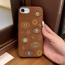 Ucuc iPhone 7/8/se 2020 2022 Uyumlu Kahverengi Deri Dokulu Silikon Kamerayı Korur Şok Emici Nazar Boncuğu Kılıf