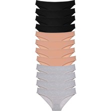 MTM My The Mall Giyim 12 Adet Süper Eko Set Likralı Kadın Slip Külot Siyah Ten Gri