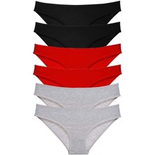 MTM My The Mall Giyim 6 Adet Süper Eko Set Likralı Kadın Slip Külot Siyah Kırmızı Gri