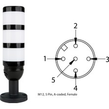 Mesan ms 52331M12.1.3.2.12/24/220V Ø50 3 Kat Modüler Işıklı Kolon LED Multifonksiyon Buzzer Tüp Ayak M12 Konektörlü