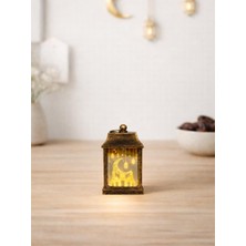 Parti Adresi Mini Ramazan Feneri – LED Işıklı Pilli Eskitme Detaylı Altın 10 cm