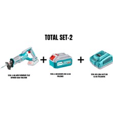 Total Set-2 (Total Lı-Ion Akülü Kömürsüz Tilki Kuyruğu TRSLI2108+LI-ION Batarya 20V 4.0 Ah TFBLI2002+HIZLI Şarj Aleti 20V 4.0 Ah TFCLI20411E)
