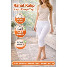 Rahat Kalıp Ağlı Kapri Beyaz Penye Tayt