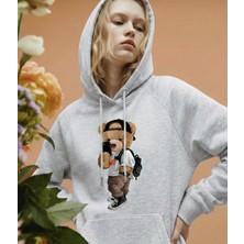 Teddy Ayıcık Baskılı Unisex Standart Fit Kapüşonlu Şardonlu Pamuklu Sweatshirt