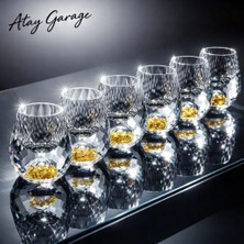 Atay Garage 6lı Lüx Kristal Altın Kum Tanecikli Shot Bardak Seti 0.5OZ/15ML Ev ve Bar Dekoru