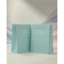 Aybaş Kağıtçılık 1.kalite 25X31 cm Büyük Boy ( 5 Adet ) Su Yeşili Beyaz Benekli Kraft Kağıt Çanta,hediye Paketi