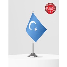 Bilsan Doğu Türkistan Tekli Masa Bayrağı Set - Saten Kumaş