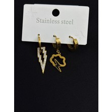 316L Çelik Gold Renk 3lü Küpe