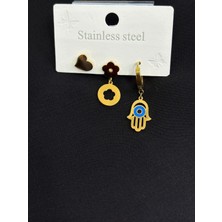 316L Çelik Gold Renk 3lü Küpe