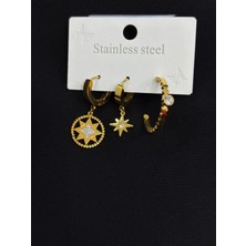 316L Çelik Gold Renk 3lü Küpe