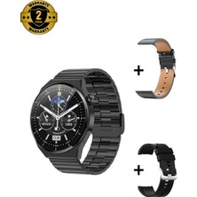 Normadia Erkek Siyah Akıllı Saat Gt3, Gümüş 3 Kordon, Ios ve Android Uyumlu