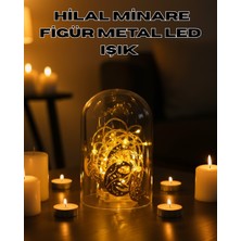 Senson Ramazan Minare Detaylı Hilal LED Işık Günışığı Sarı Metal Süs - Lisinya