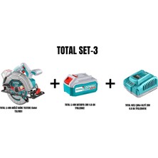 Total Set-3 (Total Lı-Ion Akülü Daire Testere TSLI1851+LI-ION Batarya 20V 4.0 Ah TFBLI2002+HIZLI Şarj Aleti 20V 4.0 Ah TFCLI20411E)
