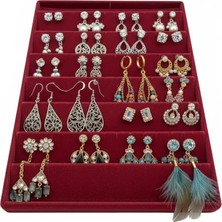 Megass Dekor Saray Bosna Model Süet Kumaş Bordo Renk 34/24 cm Dikine Küpe Standı