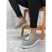 Beskar Signature BA0005 Bağcıksız Yüksek Taban Klasik Keten Füme Püsküllü Erkek Ayakkabı