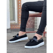 Beskar Signature BA0005 Bağcıksız Yüksek Taban Siyah Beyaz Taban Kemerli Klasik Püsküllü Corcik Erkek Ayakkabı