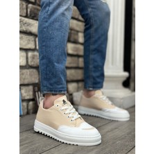 Beskar Signature BA0328  Kalın Yüksek Taban Smile Desenli Krem Spor Erkek Ayakkabı