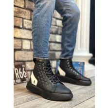 Beskar Signature BA0159 Bağcıklı Erkek Yüksek Taban Siyah Beyaz Spor Bot