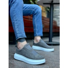 Beskar Signature BA0307  Kalın Süet Yüksek Taban Çift Bant Gri Erkek Ayakkabı