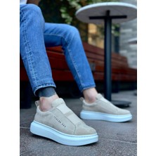 Beskar Signature BA0307  Kalın Süet Yüksek Taban Çift Bant Krem Erkek Ayakkabı