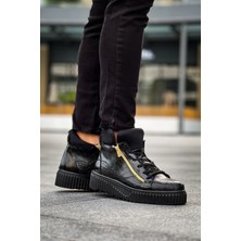 Beskar Signature SNR-512  Kalın Yüksek Siyah Taban Çift Fermuarlı Siyah Erkek Spor Bot