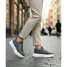 Beskar Signature BA0332 Merdiven Desen Bağcıklı Erkek Yüksek Taban Antrasit Cilt Spor Ayakkabı