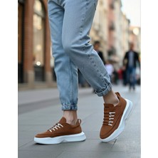 Beskar Signature BA0332 Merdiven Desen Bağcıklı Erkek Yüksek Taban Taba Süet Beyaz Taban Spor Ayakkabı