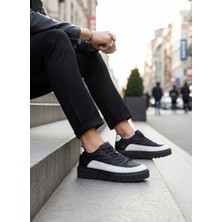 Beskar Signature BA0801  Yüksek Taban Siyah Paraşüt Kumaş Beyaz Cilt Detaylı Erkek Ayakkabı