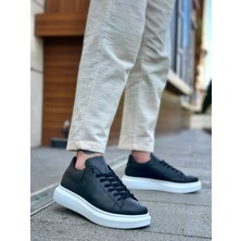 Beskar Signature BA0547  Kalın Yüksek Taban Siyah Beyaz Bağcıklı Spor Erkek Ayakkabı