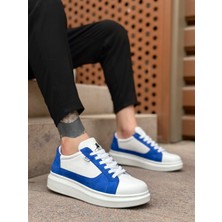 Beskar Signature BA0423  Kalın Yüksek Taban Beyaz Mavi Bağcıklı Spor Erkek Ayakkabı