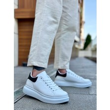 Beskar Signature BA0547  Kalın Yüksek Taban Beyaz Siyah Bağcıklı Spor Erkek Ayakkabı