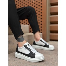 Beskar Signature BA0423  Kalın Yüksek Taban Beyaz Siyah Bağcıklı Spor Erkek Ayakkabı