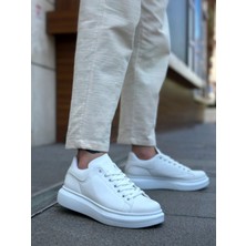 Beskar Signature BA0547  Kalın Yüksek Taban Beyaz Bağcıklı Spor Erkek Ayakkabı